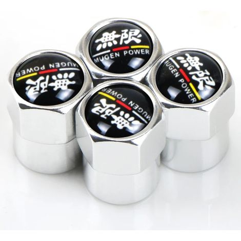 (Argent) 4 bouchons de valve en aluminium pour pneus de voiture, compatibles avec Mugen Power, Civic, Accord, CRV, HRV et Jazz. (1/5)