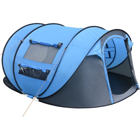 Tienda de campaña plegable para 4 personas, ideal para familias, con suelo, 4 ventanas y bolsa de transporte portátil para la playa o actividades al aire libre, color azul cielo