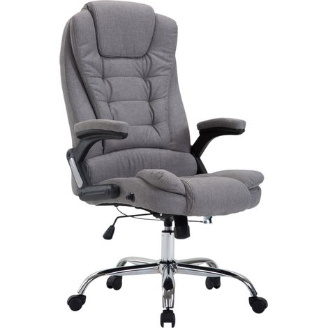 Fauteuil de bureau XXL sur roulettes confortablement rembourrés avec accoudoirs en tissu gris et métal chromé 100002665