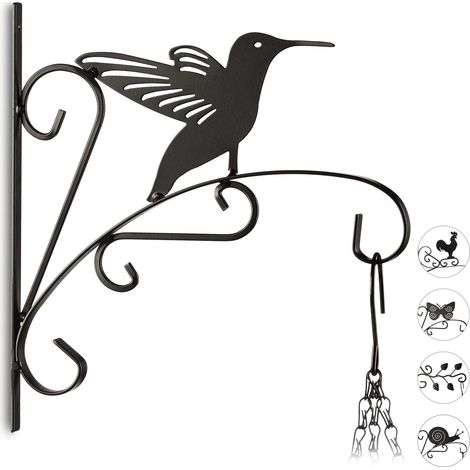 Crochet mural pour plantes suspensions pot de fleurs en métal décoration de jardin HxlxP 30 x 27.5 x 2 cm, noir (1/5)