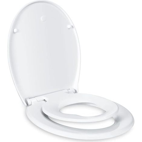 Abattant WC Familial, Lunette de Toilette avec Siège Enfant Magnétique, Frein de Chute et Charnière Réglable, Abattant WC en Polyéthylène pour Adultes et Enfants (1/4)