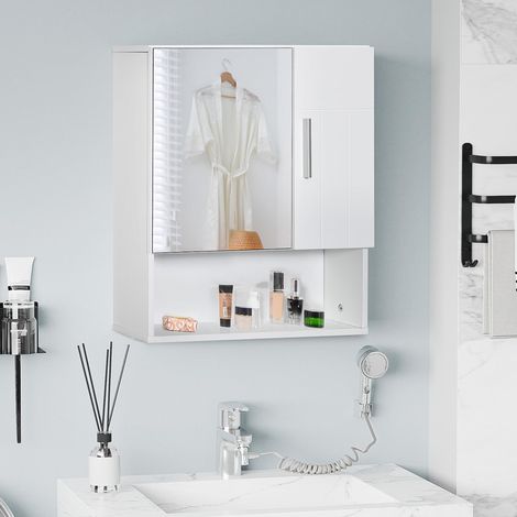 Armoire Murale Miroir avec Portes 54L x 15,2l x 55,3H cm Blanc (1/5)