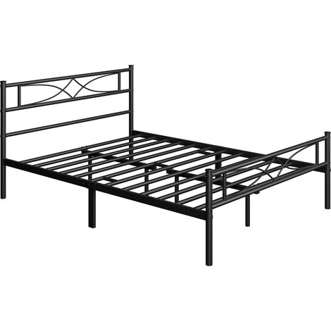 Yaheetech Struttura Letto in Metallo 36 cm Battuto a Doghe Testiera Snella in Ferro Moderno Nero 140 x 200 cm (1/5)