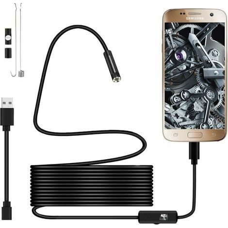 Pair USB-Endoskop, 720p-Endoskopkamera, 5,5 mm, IP67, wasserdichte Sonden-Inspektionskameras, 2 m, halbstarres Kabel mit 6 LEDs, Typ C, kompatibel mit OTG-Android-Telefonen, PC-Kabel 2 m (1/5)