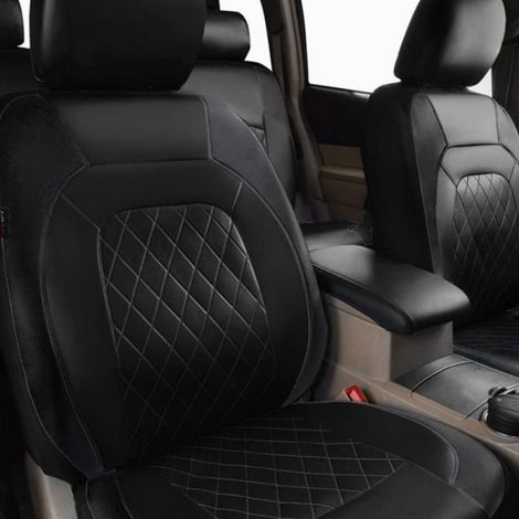 Housse De Siege Voiture - Cuir Synthetique Universelle - Pour SUV Et Voitures - Noir - Lot De 9 (1/4)