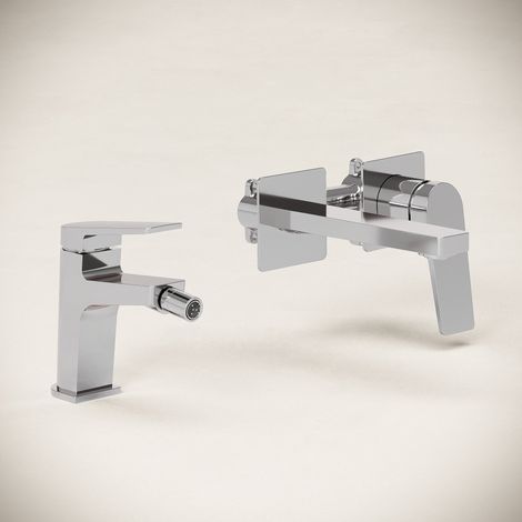 Set Miscelatori Lavabo a Parete e Bidet Con Piletta Click Clack Cromo - Sun (1/4)