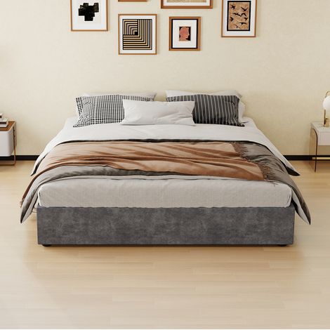 Cama canapé 160x200 cm con elevación a gas, tejido de terciopelo gris HAVRYA (1/5)