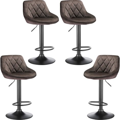 Lot de 4 Tabouret De Bar en Velours I Chaise Haute De Bistrot avec Repose-Pieds I Hauteur Réglable I Siège Matelassé I Couleur: Marron (1/5)