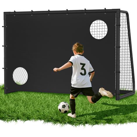 TolleTour Fußballtor 300 x 200 x 120 cm – Großes Fußballtor aus Metall mit Torwand & Netz, für Garten, Training & Outdoor, Schwarz