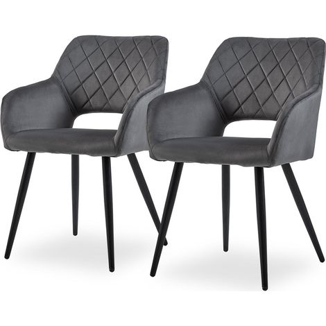Dining Chairs,2x Velvet Upholstered Kitchen Counter Chair, Lounge Reception Chairs for Dining Room, Grey (1/5)