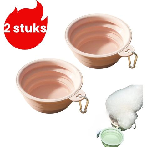 Ensemble de 2 gamelles pliables en silicone rose pour chien - Idéales pour les activités de plein air (1/5)