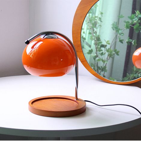 Lampe de table rétro en bois massif avec plateau de rangement en verre gris fumé, lampe à bougie d'aromathérapie, lampe de chevet, lampe à cire fondante orange-rouge pour bureau, variateur (1/5)