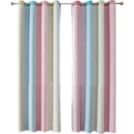 Rideaux à étoiles, rideaux occultants pour chambres d'enfants, chambres de filles, salons, rideaux à étoiles colorés double couche pour fenêtres, 1 panneau (53 (1/5)