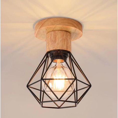 Plafonnier industriel E27 style vintage, style cage métallique rétro, éclairage d'intérieur noir (1/4)