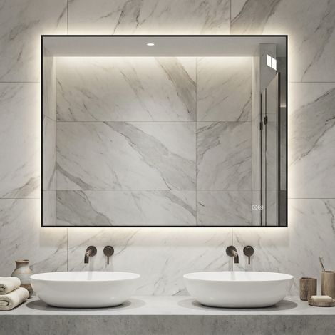 Espejo de baño LED (77x97x8.5 cm), retroiluminado, antivaho, 3 tonos de luz, vidrio plateado (1/5)