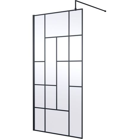 Balterley Contemporary Bathroom Abstract Frame Design 8mm Glass Wetroom Screen, 1950 x 1000 x 14mm, Matt Black