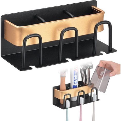 Porte-Brosse à Dents Mural en Aluminium, Dentifrice Rasoir Organisateur, Multifonction Porte-brosses à Dents adhesif (1/4)