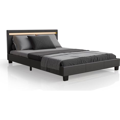 Letto imbottito Paris Grigio scuro 140 x 200 cm Struttura letto con illuminazione LED e rete a doghe (1/2)