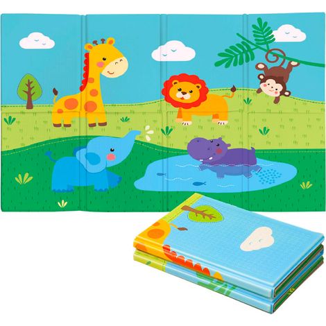 Tappeto Morbido per Bambini 120x90x0,8 cm Pieghevole Doppia Grafica Giungla Multicolore (1/2)