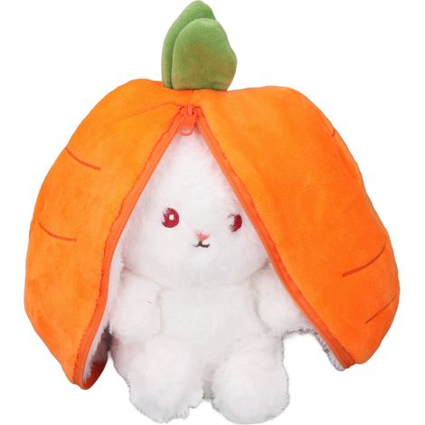 Lapin réversible en peluche coussin jetable enfant mignon animal cartoon doudou décoration maison carotte 18cm (1/5)