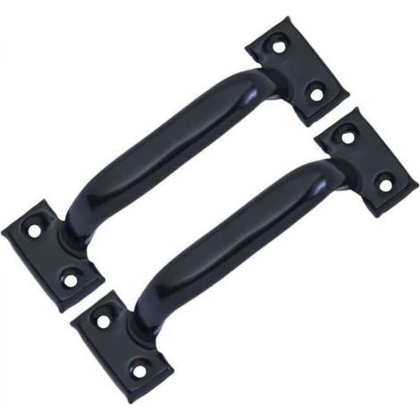 Set of 2 vintage barn door handles for kitchen cabinets, hole spacing: 101 mm, black iron
