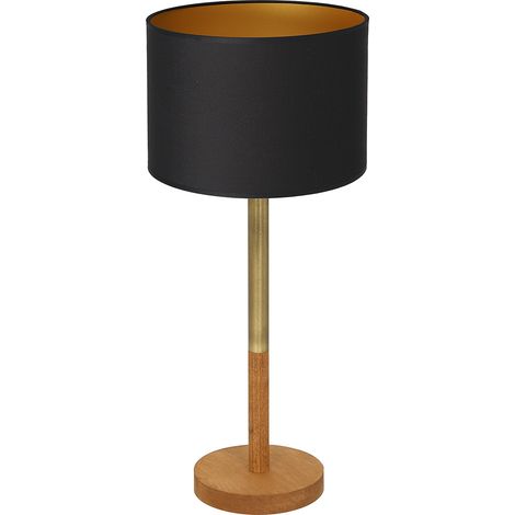 Lampe-à-poser bois laiton abat-jour noir E27 Luminex