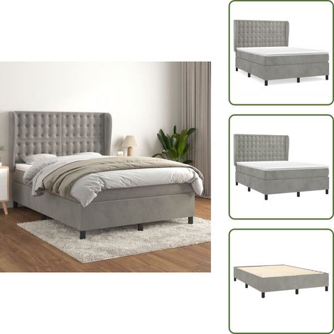 Boxspringbett mit Matratze Hellgrau 140x190 cm Samt - Samtbett - Boxspringbett - Doppelbett - Schlafzimmermöbel - Luxusbett (1/5)