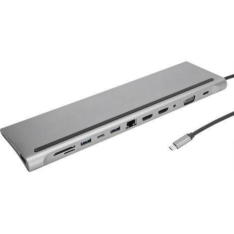 Station d'accueil universelle USB-C 12-en-1 avec ports HDMI, VGA, Ethernet et charge rapide PD - Compatible multi-écrans