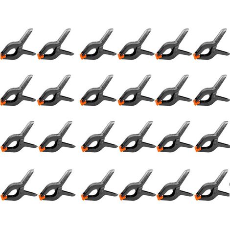 24 pièces 6" 158 MM pince a ressort plastique, pince de serrage force de serrage élevée ouverture maximale 65MM, pince serre joint avec mobiles mâchoires pour bois atelier photographie, noir (1/4)