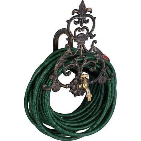 Support Tuyau d’arrosage Robinet, Design Vintage, Mural Tuyau en Fer, HlP 38,5 x 32,5 x 23 cm, Choix de Couleur (1/5)