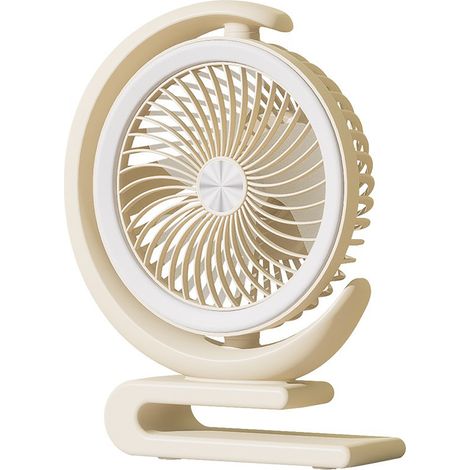(Crème) Lampe de bureau avec ventilateur de 15 cm – best-seller international, ventilateur de camping, mini-ventilateur d'appoint rechargeable par USB (1/3)
