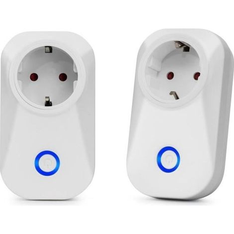 Prise connectée - Intelligente - Lot de 2 - Compatible Google Home/Alexa - Télécommande - Blanc (1/4)