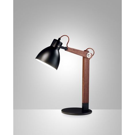 Lampada da Tavolo Sveva in Metallo e Legno Nero/Noce, Attacco E27, Design Elegante, Ideale per Illuminazione d'Interni, 230V, Classe II