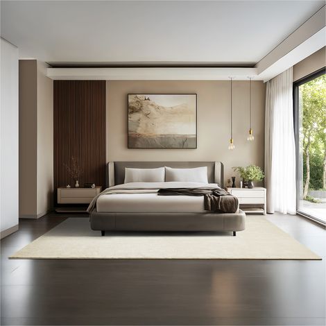 Tapis à poils ras doux hypoallergénique antidérapant 200x290cm beige