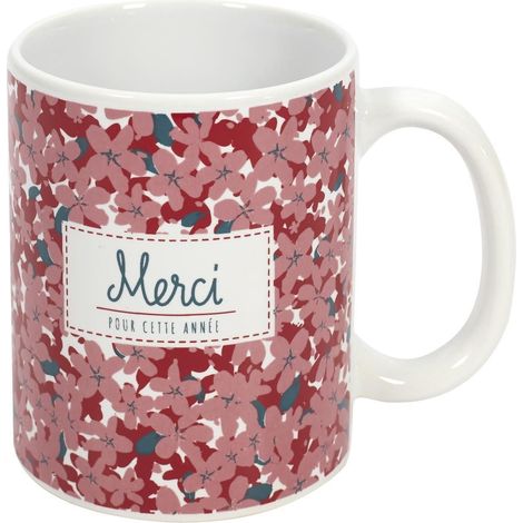 Mug céramique avec fleurs roses et inscription "Merci pour cette année" (30 cl) (1/2)