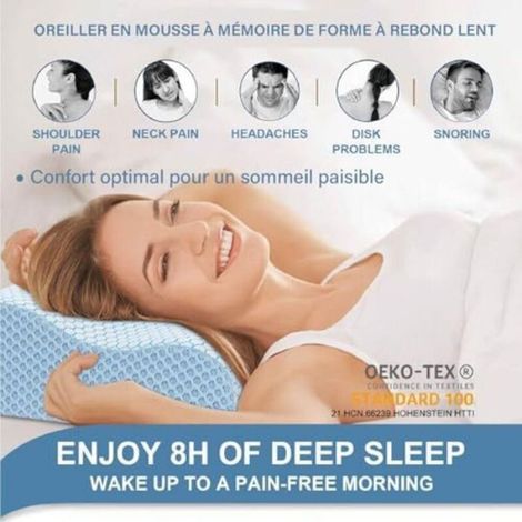 Oreiller ergonomique mousse mémoire - Soutien ferme Effet rafraîchissant soie froide - Dormeur côté et dos - 50x30cm (1/5)