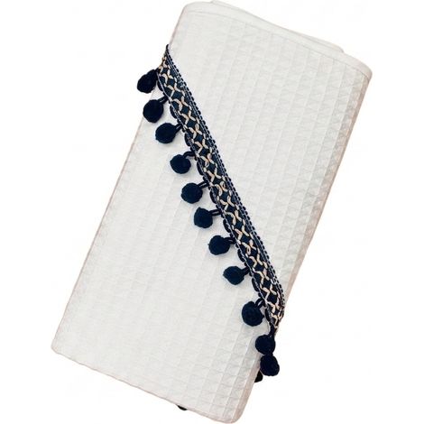 Bata de baño 100x100 Colección Boho azul marino pompones blancos (1/4)