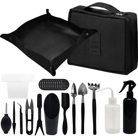 Kit D'outils de Jardin, 17 Pièces Mini Outils de Jardinage avec Pliable Tapis de Rempotage Outils Succulentes Kit D'outils pour Bonsai avec Sac de Rangement à Main pour Intérieur Extérieur (1/5)