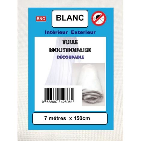 Moustiquaire - Tulle - 7 Mètres - 150CM - Fixation auto agrippante - Couleur Blanc