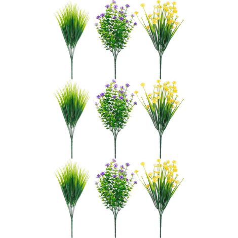 Lot de 9 Bouquets Fleurs Artificielles Colorées, Plantes en Plastique Décoratives, Extérieur Jardin Balcon,... (1/5)