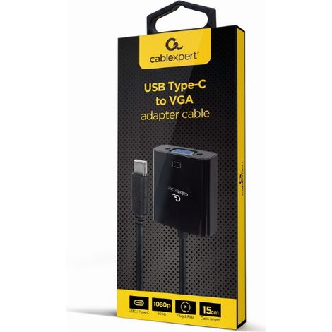Cablexpert  Câble adaptateur USB Type-C vers VGA  A-CM-VGAF-01  Noir  USB Type-C  VGA  0,15 m (1/3)