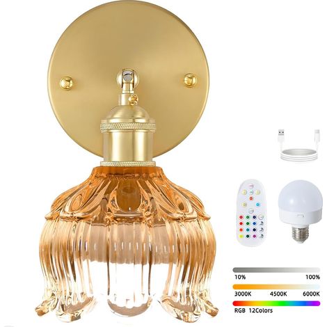 Applique murale LED sans fil avec télécommande, lampe de chevet rechargeable, intensité variable, changement de couleur RVB, 3000K-6000K, avec ampoule (1/5)