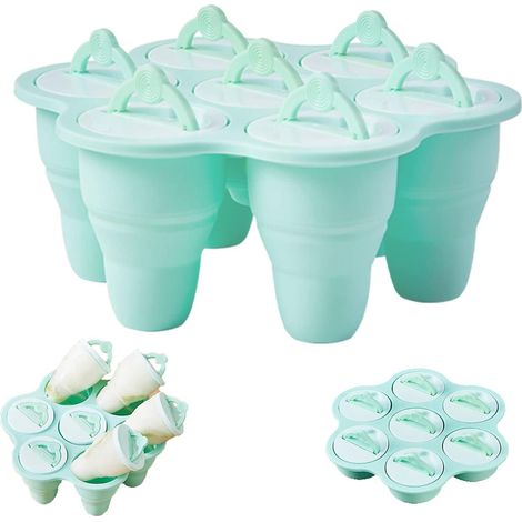 (vert) Moule Glace, Pliable Moule Glace, 7 Cavits Silicone Moule Crme Glace Pour Sucettes Glaces Maison Et Crme Glace Sans Bpa (1/5)