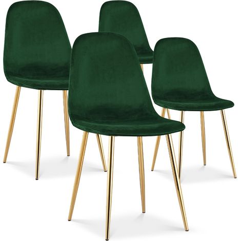 Lot de 4 chaises Bali velours vert pieds doré