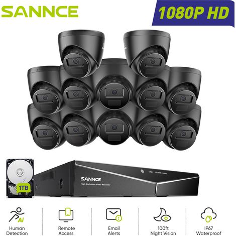 SANNCE 1080P 16CH Überwachungskamera Set 12x2MP Kameras,Nachtsicht Fernzugriff Email Alarm Sicherheitskamerasystem Aussen,1TB (1/5)