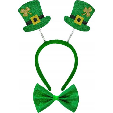 Set per il giorno di San Patrizio: fascia verde per capelli, cappello e papillon da folletto. (1/4)