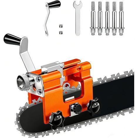 Affuteur Chaine Tronçonneuse, Affûteuse de Chaîne Tronçonneuse Portable à Manivelle avec 5 Tête Meulage, Outil dAffûtage pour Bûcheron et Jardinier -