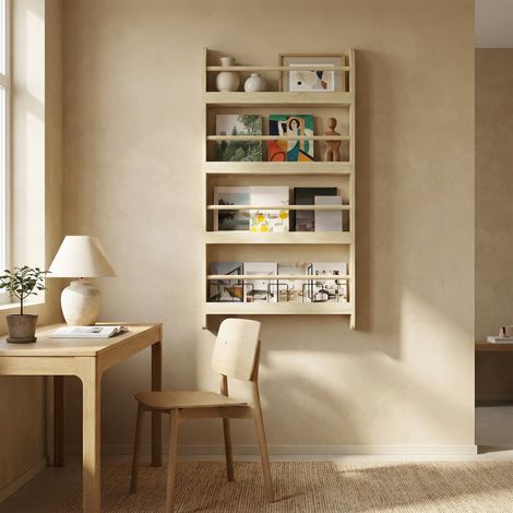 Estantería de Pared de Libros con 4 Estantes Librería Infantil para Hogar Oficina Carga 30kg 59x12x113cm Natural (1/5)