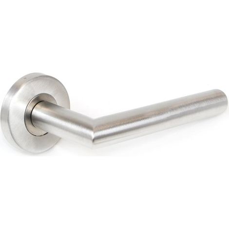 Emuca Jeu de Garniture intérieure de poignée de porte, avec rosace D.53mm, Modèle L droite, Acier inoxydable, nickelé (1/5)
