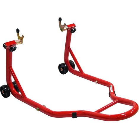 Béquille moto avant et arrière combinée, support universel réglable de 16,5 à 35 cm, acier rouge, charge 200 kg, pour entretien et stockage CHICFURN (1/5)